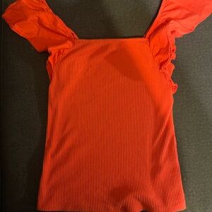 a new day Women's Bright Red Ruffle Sleeve Top